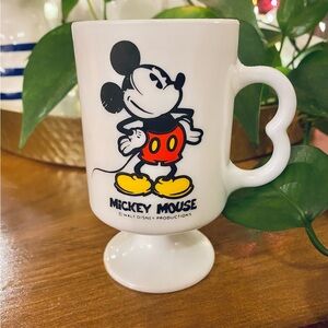 Vtg Mickey Mouse Coffee Cup White Milk Glass Pedestal Foot Walt Disney Mug